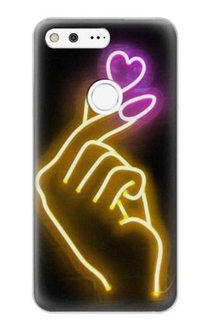 W3512 Cute Mini Heart Neon Graphic Hard Case and Leather Flip Case For Google Pixel XL