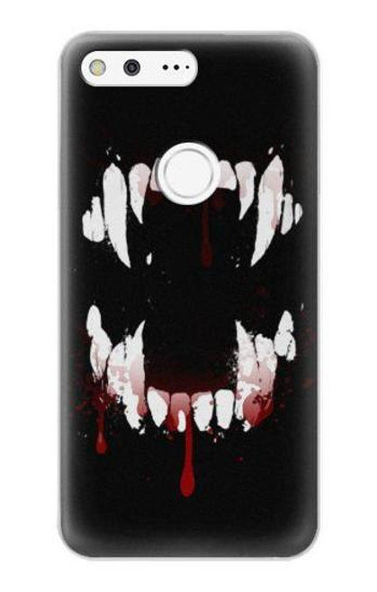 W3527 Vampire Teeth Bloodstain Hard Case and Leather Flip Case For Google Pixel XL