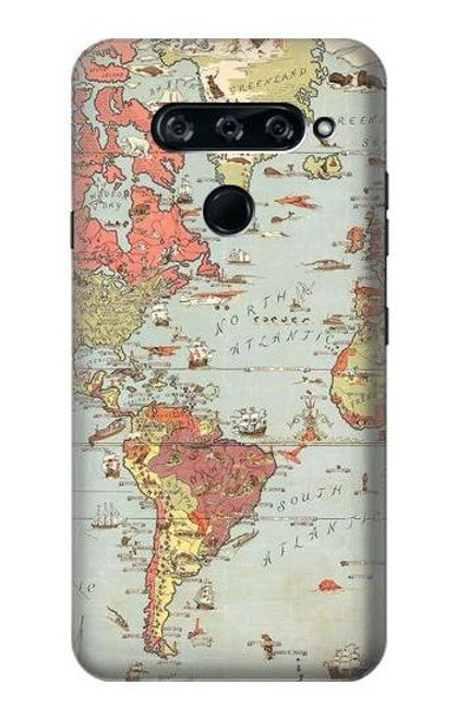 W3418 Vintage World Map Hard Case and Leather Flip Case For LG V40, LG V40 ThinQ