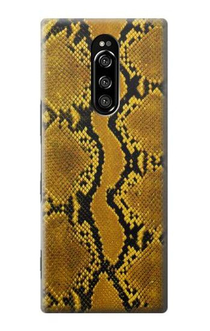 W3365 Yellow Python Skin Graphic Print Hard Case and Leather Flip Case For Sony Xperia 1