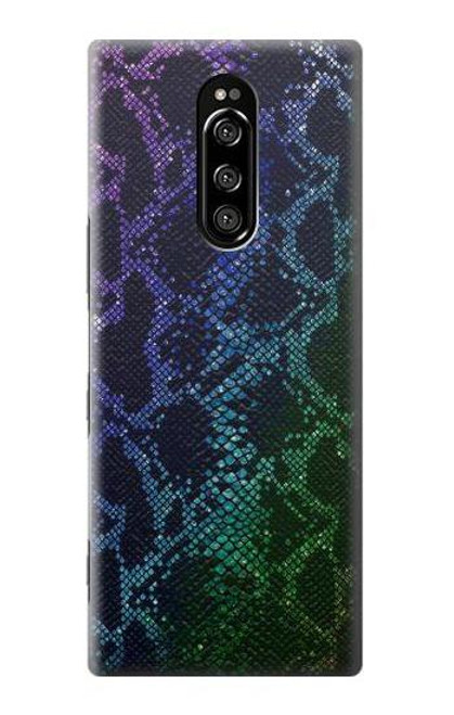 W3366 Rainbow Python Skin Graphic Print Hard Case and Leather Flip Case For Sony Xperia 1