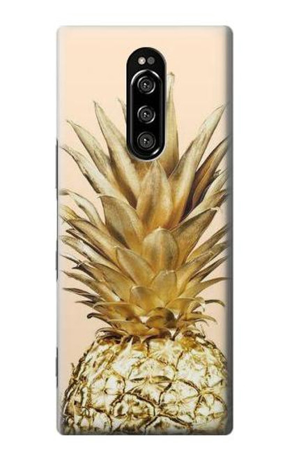 W3490 Gold Pineapple Hard Case and Leather Flip Case For Sony Xperia 1