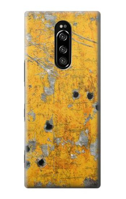 W3528 Bullet Rusting Yellow Metal Hard Case and Leather Flip Case For Sony Xperia 1