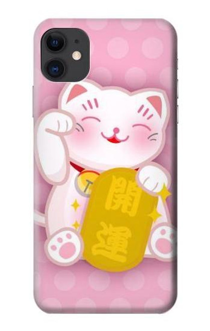 W3025 Pink Maneki Neko Lucky Cat Hard Case and Leather Flip Case For iPhone 11