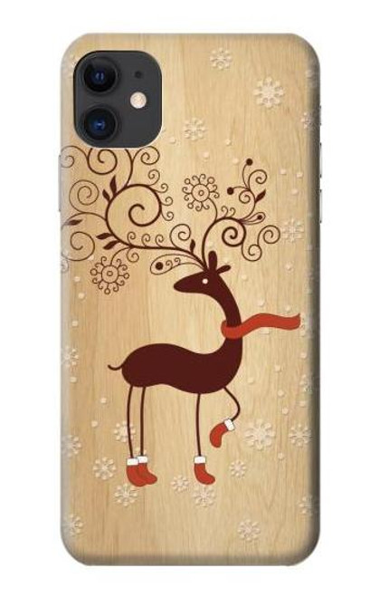 W3081 Wooden Raindeer Graphic Printed Hard Case and Leather Flip Case For iPhone 11