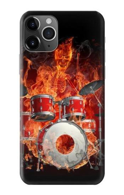 W1431 Skull Drum Fire Rock Hard Case and Leather Flip Case For iPhone 11 Pro