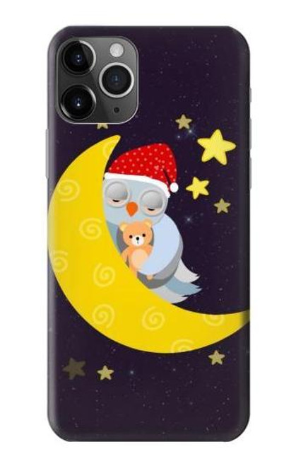W2849 Cute Sleepy Owl Moon Night Hard Case and Leather Flip Case For iPhone 11 Pro