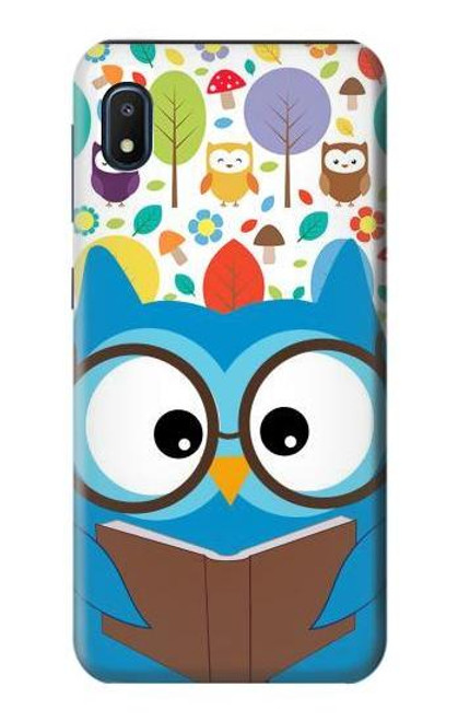 W2521 Cute Nerd Owl Cartoon Hard Case and Leather Flip Case For Samsung Galaxy A10e