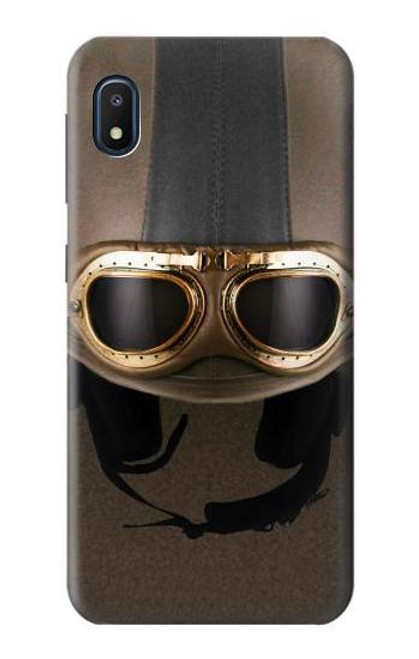 W2645 Vintage Brown Goggles Motorcycle Helmet Hard Case and Leather Flip Case For Samsung Galaxy A10e