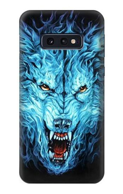 W0752 Blue Fire Grim Wolf Hard Case and Leather Flip Case For Samsung Galaxy S10e