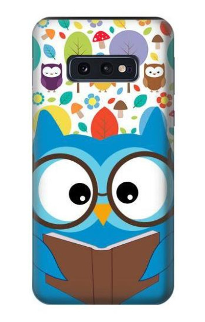 W2521 Cute Nerd Owl Cartoon Hard Case and Leather Flip Case For Samsung Galaxy S10e