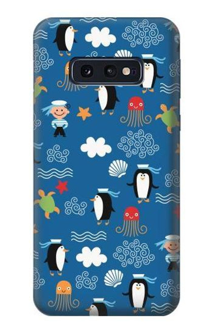 W2572 Marine Penguin Pattern Hard Case and Leather Flip Case For Samsung Galaxy S10e