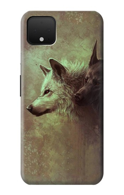 W0931 White Black Wolf Hard Case and Leather Flip Case For Google Pixel 4