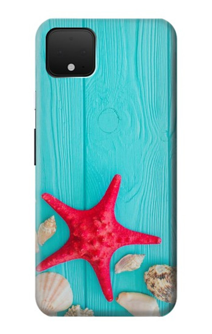 W3428 Aqua Wood Starfish Shell Hard Case and Leather Flip Case For Google Pixel 4