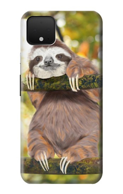 W3138 Cute Baby Sloth Paint Hard Case and Leather Flip Case For Google Pixel 4 XL