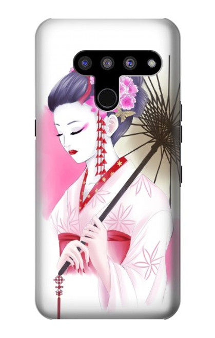 W2579 Japanese Traditional Geisha Kimono Hard Case and Leather Flip Case For LG V50, LG V50 ThinQ 5G