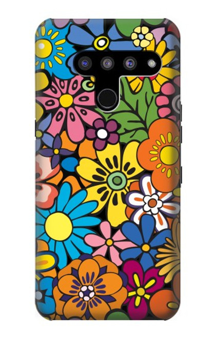 W3281 Colorful Hippie Flowers Pattern Hard Case and Leather Flip Case For LG V50, LG V50 ThinQ 5G