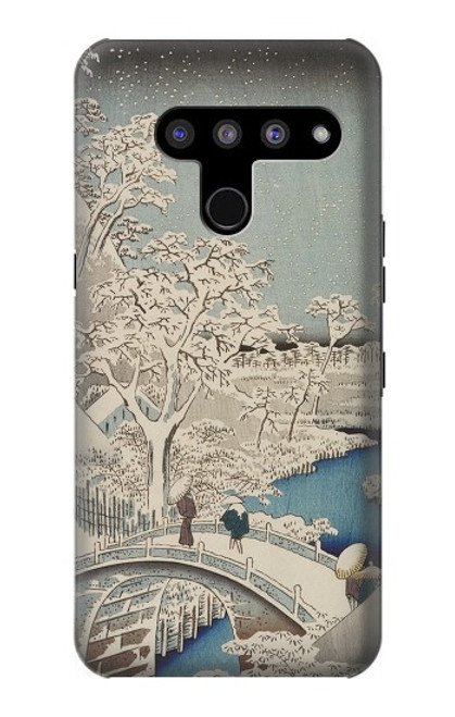 W3350 Utagawa Hiroshige Drum Bridge Yuhi Hill in Meguro Hard Case and Leather Flip Case For LG V50, LG V50 ThinQ 5G