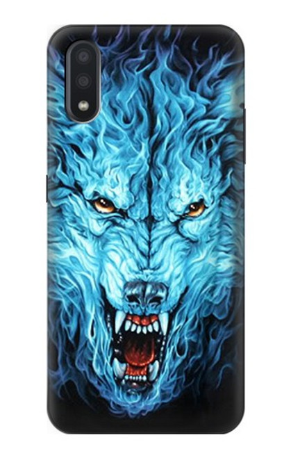 W0752 Blue Fire Grim Wolf Hard Case and Leather Flip Case For Samsung Galaxy A01