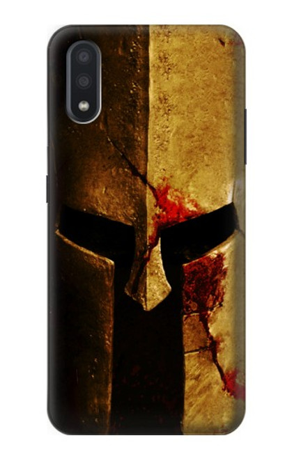 W2439 Warrior Spartan Helmet Hard Case and Leather Flip Case For Samsung Galaxy A01