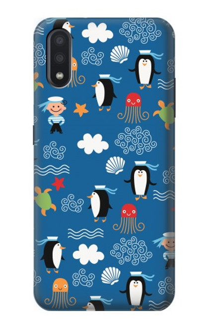 W2572 Marine Penguin Pattern Hard Case and Leather Flip Case For Samsung Galaxy A01