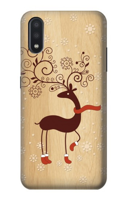 W3081 Wooden Raindeer Graphic Printed Hard Case and Leather Flip Case For Samsung Galaxy A01