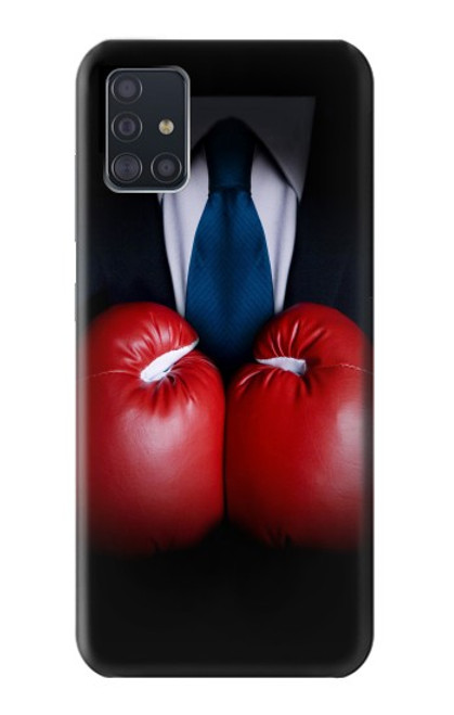 W2261 Businessman Black Suit With Boxing Gloves Hard Case and Leather Flip Case For Samsung Galaxy A51