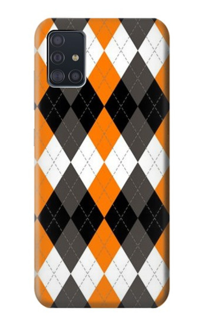 W3421 Black Orange White Argyle Plaid Hard Case and Leather Flip Case For Samsung Galaxy A51