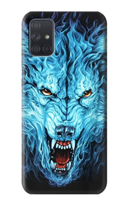 W0752 Blue Fire Grim Wolf Hard Case and Leather Flip Case For Samsung Galaxy A71