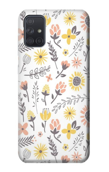 W2354 Pastel Flowers Pattern Hard Case and Leather Flip Case For Samsung Galaxy A71