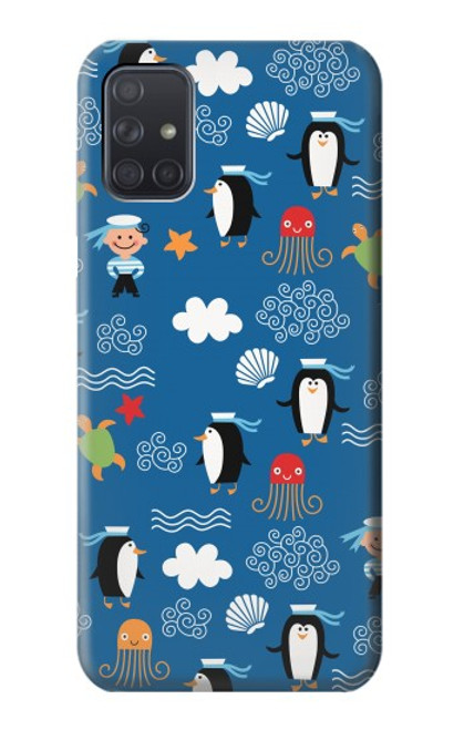 W2572 Marine Penguin Pattern Hard Case and Leather Flip Case For Samsung Galaxy A71