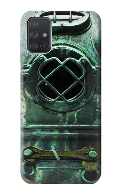 W2632 Antique Vintage Deep Sea Diver Helmet Hard Case and Leather Flip Case For Samsung Galaxy A71