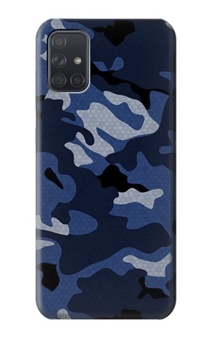 W2959 Navy Blue Camo Camouflage Hard Case and Leather Flip Case For Samsung Galaxy A71