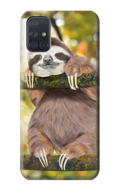 W3138 Cute Baby Sloth Paint Hard Case and Leather Flip Case For Samsung Galaxy A71