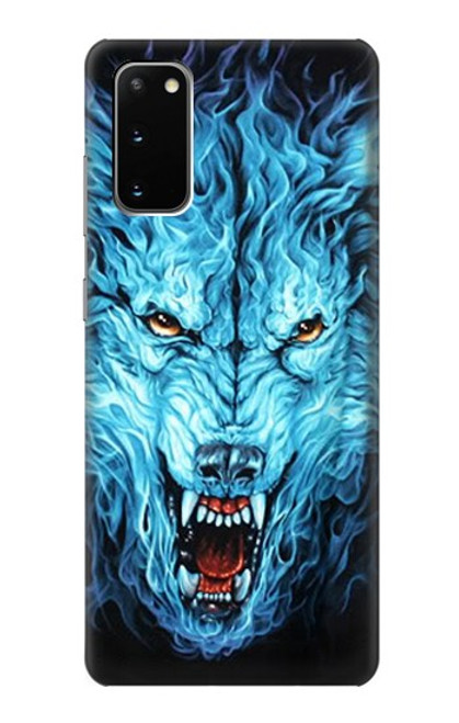W0752 Blue Fire Grim Wolf Hard Case and Leather Flip Case For Samsung Galaxy S20