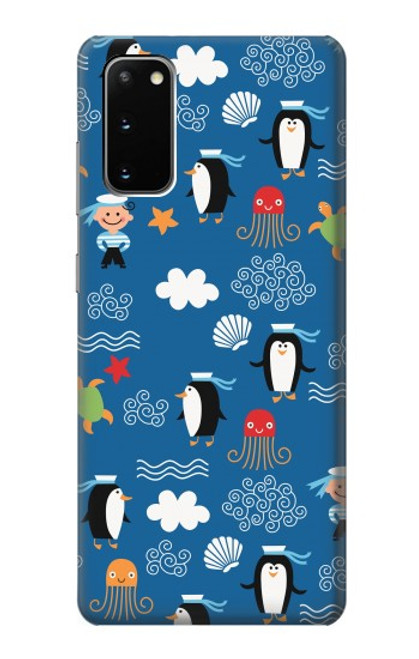 W2572 Marine Penguin Pattern Hard Case and Leather Flip Case For Samsung Galaxy S20