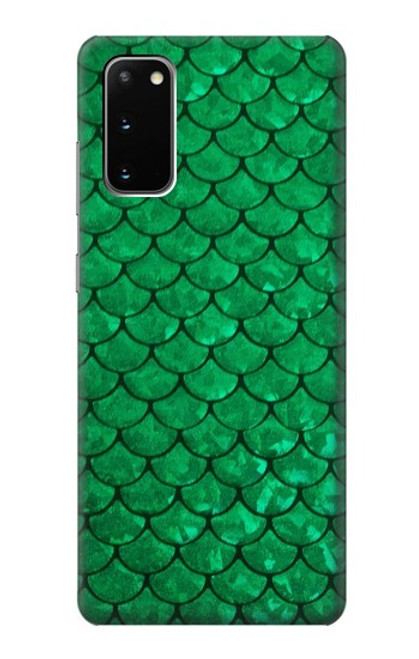 W2704 Green Fish Scale Pattern Graphic Hard Case and Leather Flip Case For Samsung Galaxy S20