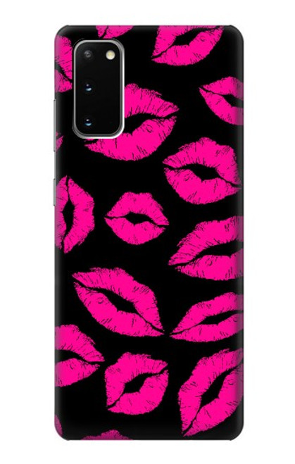 W2933 Pink Lips Kisses on Black Hard Case and Leather Flip Case For Samsung Galaxy S20