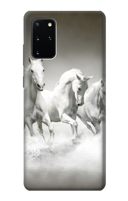 W0933 White Horses Hard Case and Leather Flip Case For Samsung Galaxy S20 Plus, Galaxy S20+