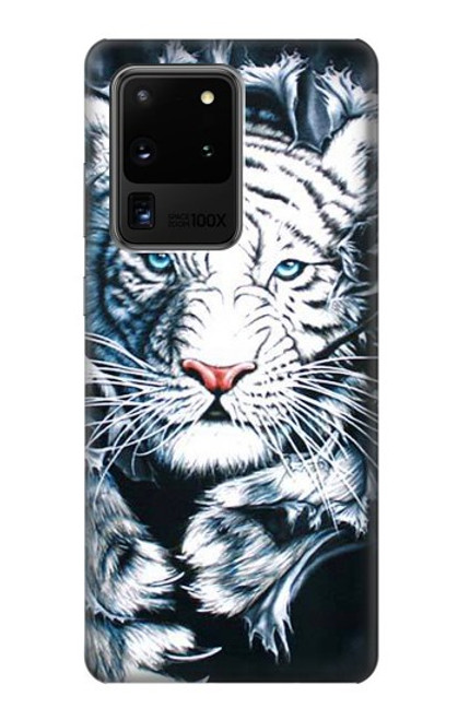 W0265 White Tiger Hard Case and Leather Flip Case For Samsung Galaxy S20 Ultra