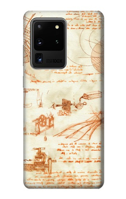 W0566 Technical Drawing Da Vinci Hard Case and Leather Flip Case For Samsung Galaxy S20 Ultra