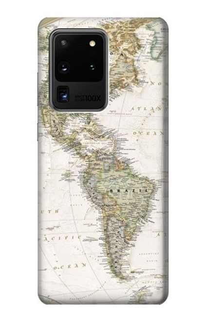 W0604 World Map Hard Case and Leather Flip Case For Samsung Galaxy S20 Ultra