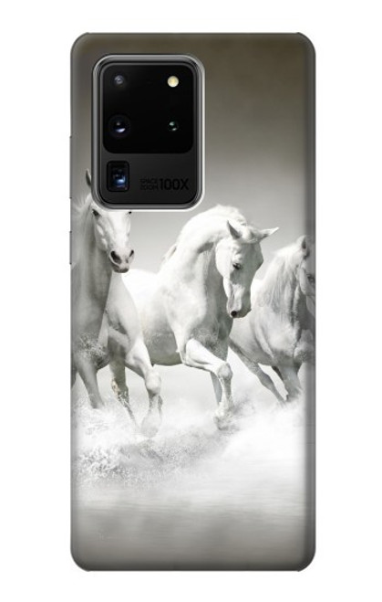 W0933 White Horses Hard Case and Leather Flip Case For Samsung Galaxy S20 Ultra