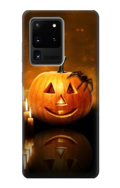 W1083 Pumpkin Spider Candles Halloween Hard Case and Leather Flip Case For Samsung Galaxy S20 Ultra