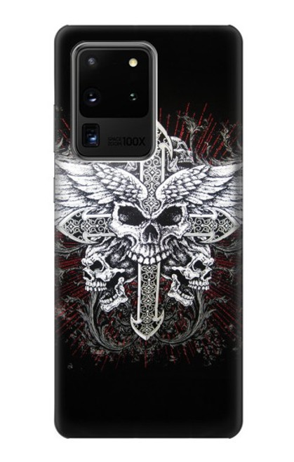 W1434 Skull Wing Tattoo Biker Hard Case and Leather Flip Case For Samsung Galaxy S20 Ultra