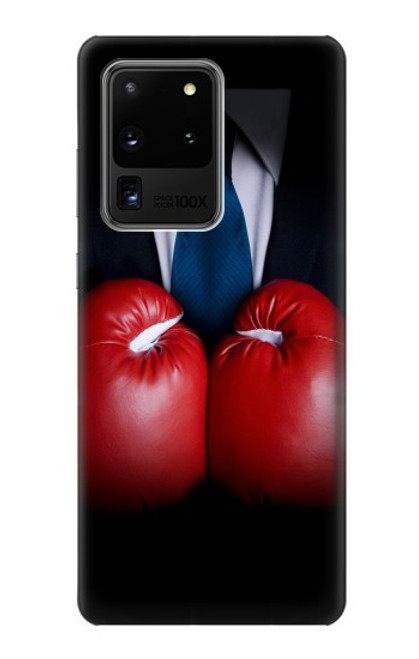 W2261 Businessman Black Suit With Boxing Gloves Hard Case and Leather Flip Case For Samsung Galaxy S20 Ultra