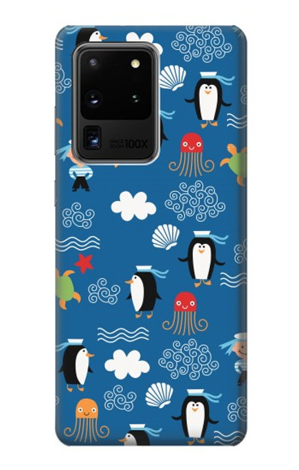 W2572 Marine Penguin Pattern Hard Case and Leather Flip Case For Samsung Galaxy S20 Ultra