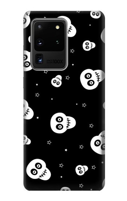 W3261 Smile Skull Halloween Pattern Hard Case and Leather Flip Case For Samsung Galaxy S20 Ultra