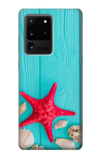 W3428 Aqua Wood Starfish Shell Hard Case and Leather Flip Case For Samsung Galaxy S20 Ultra