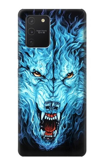 W0752 Blue Fire Grim Wolf Hard Case and Leather Flip Case For Samsung Galaxy S10 Lite